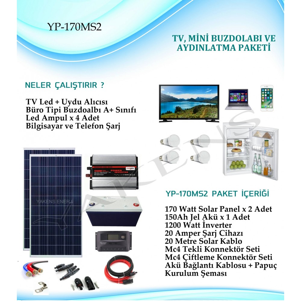 Mini Buzdolabı + Tv + Aydınlatma Hazır Solar YP-170MS2 Paket 1